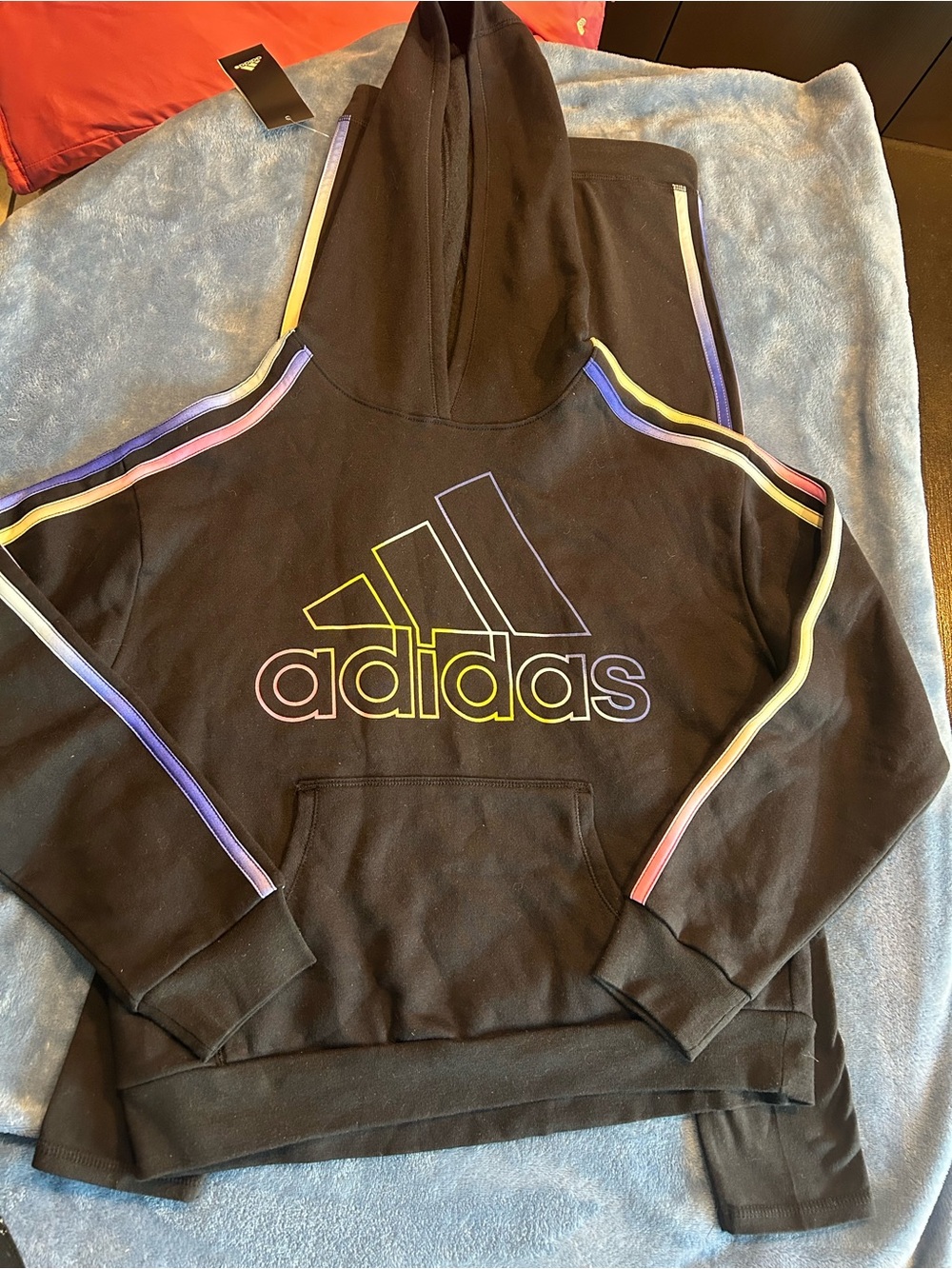 adidas Black sweatsuit with Rainbow Outline Logo and Side Stripes